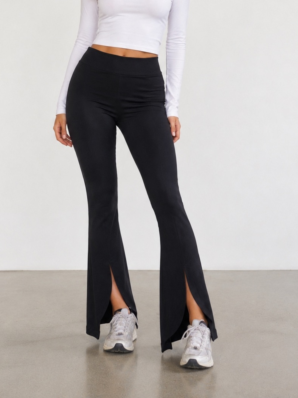 SPANX Black High-Waist Flare Pants with Front Slits